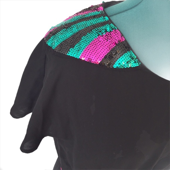 H&M Black Sheer Sequinned Shoulder Blouse, Size 6 - Picture 4 of 14